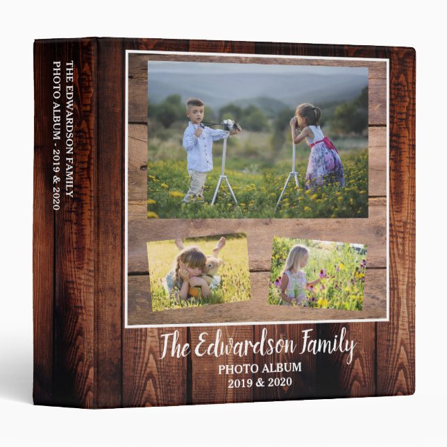 Rustic barn wood family photo collage 3 ring binder (Front/Spine)