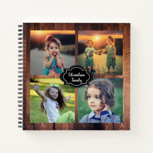 Rustic barn wood family photo collage family name notebook