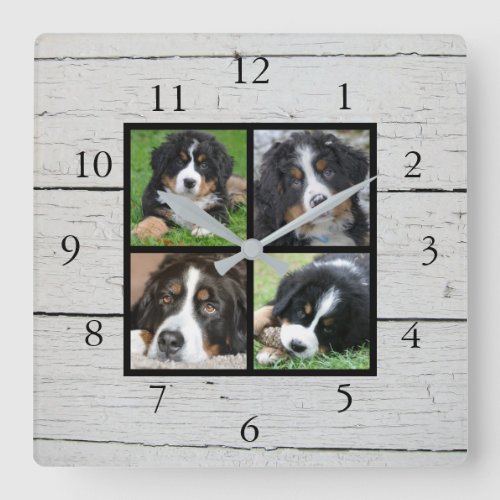 Rustic barn wood Family photo collage Square Wall Clock