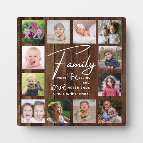 Rustic Barn Wood Family Quote 12 Photo Collage    Plaque