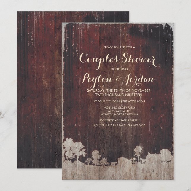 Rustic Barn Wood Farm Couples Shower Invitation (Front/Back)