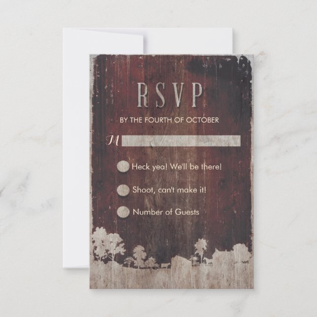 Rustic Barn Wood Farm Wedding RSVP Card (Front)