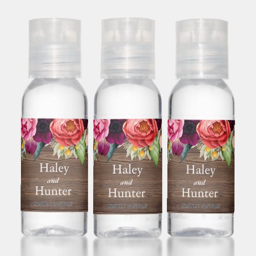 Rustic Barn Wood Floral Wedding Hand Sanitizer