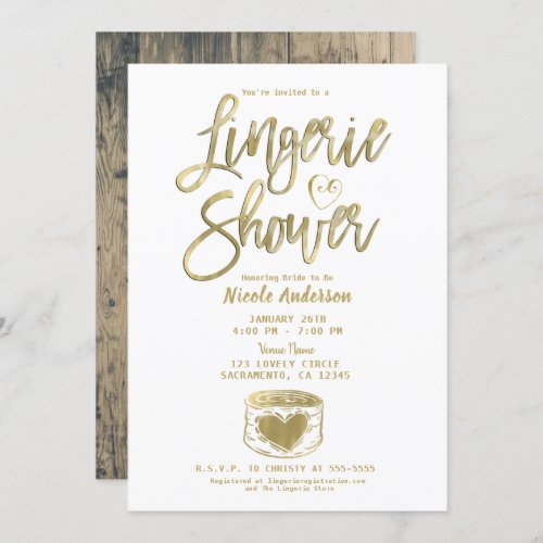 Rustic Barn Wood Glam Gold Lingerie Shower  Invita Invitation