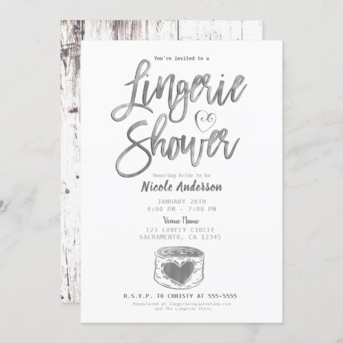 Rustic Barn Wood Glam Silver Lingerie Shower  Invitation