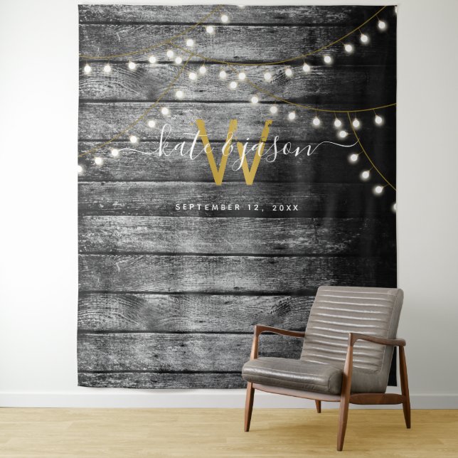 Rustic Barn Wood Gold  Lights Wedding Backdrop (In Situ)