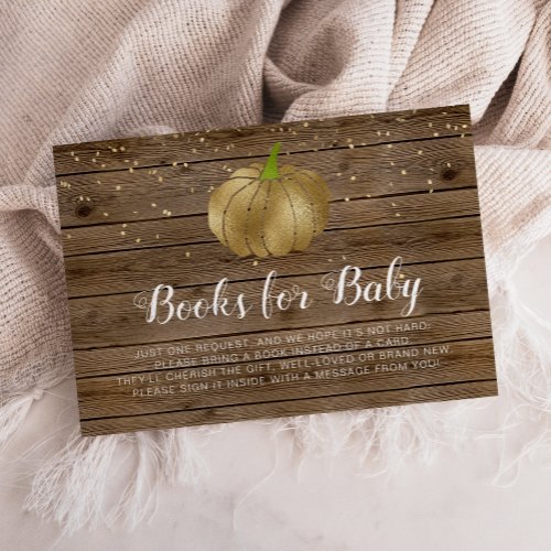 Rustic Barn Wood Gold Pumpkin Baby Shower Books Enclosure Card