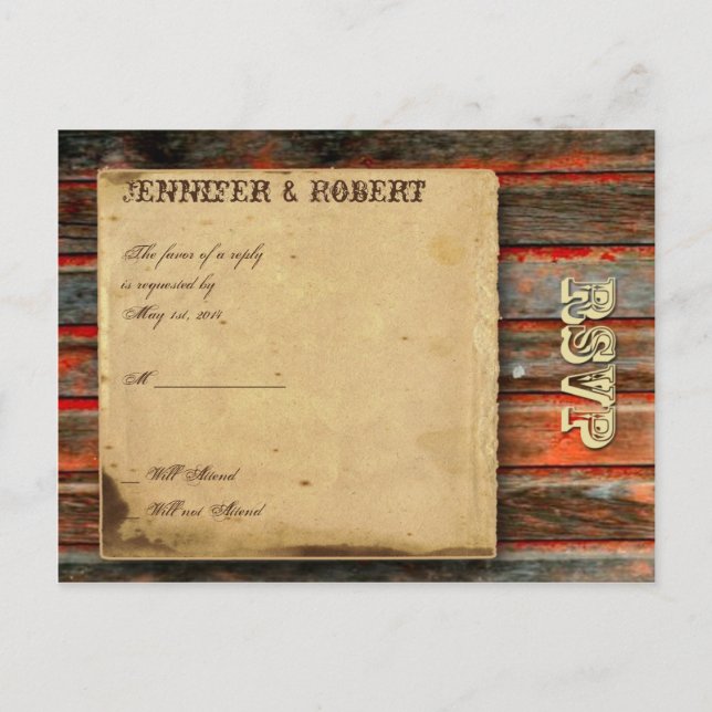 Rustic Barn Wood Graffiti Heart Window RSVP Invitation Postcard (Front)