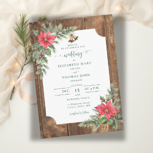 Rustic Barn Wood Greenery Christmas Winter Wedding Invitation