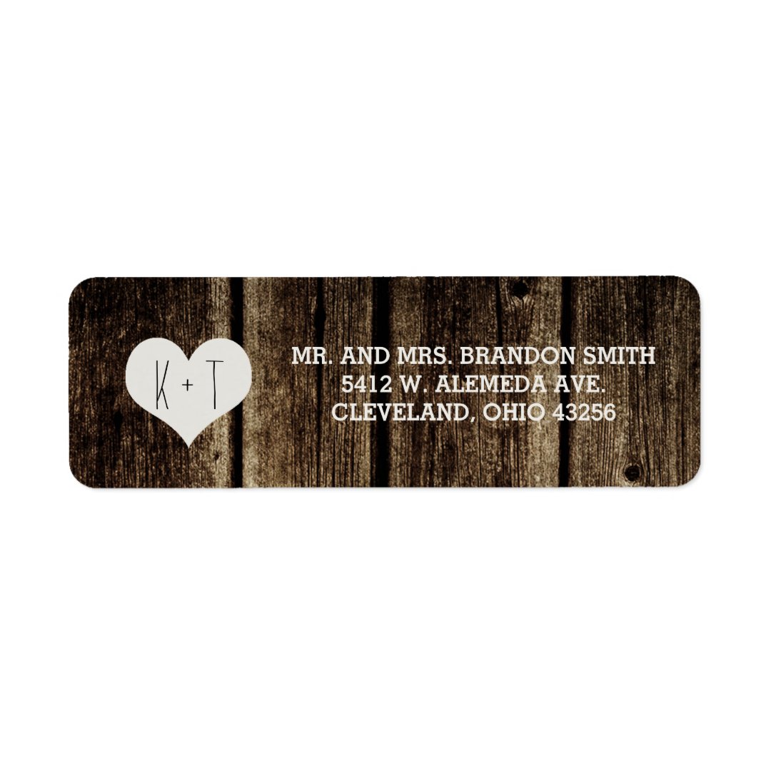 Rustic Barn Wood Heart Wedding Labels | Zazzle