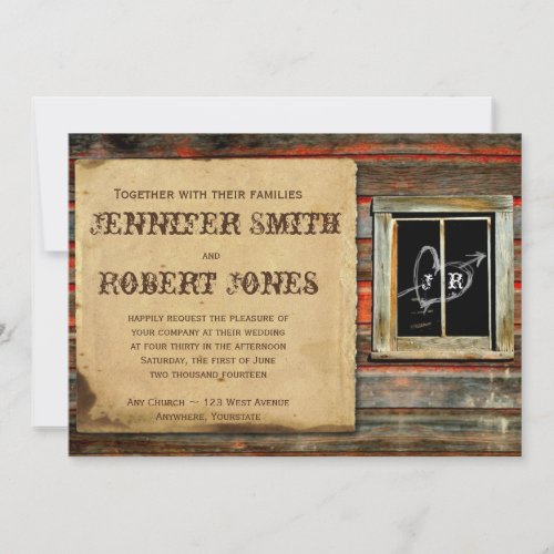 Rustic Barn Wood Graffiti Heart Window Wedding Invitations