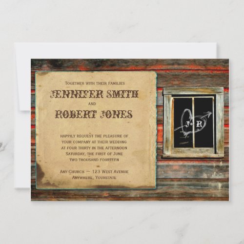 Rustic Barn Wood Graffiti Heart Window Invitation