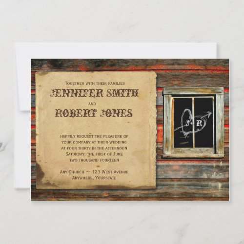 Rustic Barn Wood Graffiti Heart Window Invitation