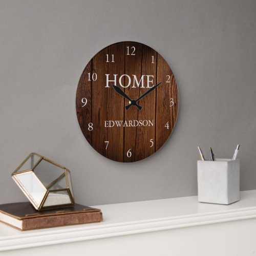 Rustic barn wood home script family name large clock