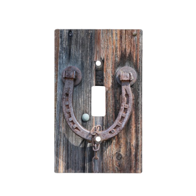 Rustic Barn Wood Horseshoe Light Switch Cover (Front)