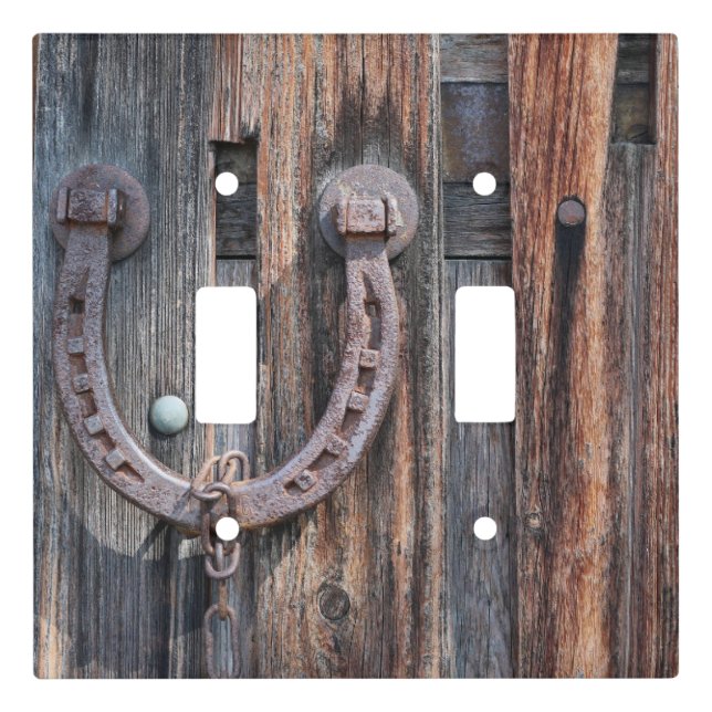 Rustic Barn Wood Horseshoe Light Switch Cover (Front)