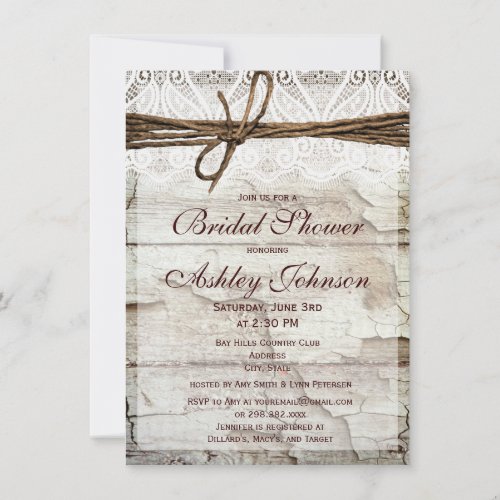 Rustic Barn Wood Lace Bridal Shower Invitations