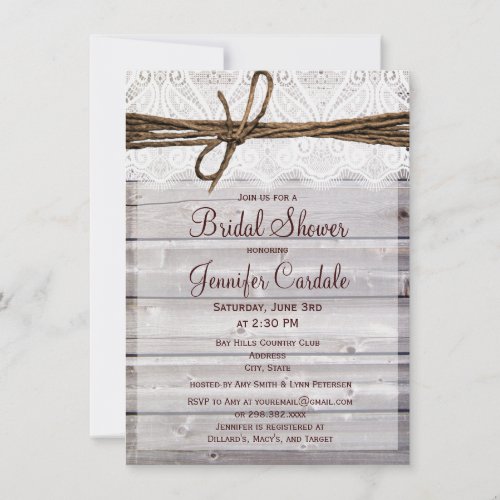 Rustic Barn Wood Lace Bridal Shower Invitations