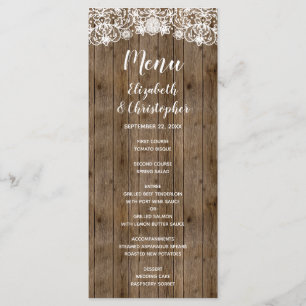 Rustic Barn Wood Lace Calligraphy Wedding Menu