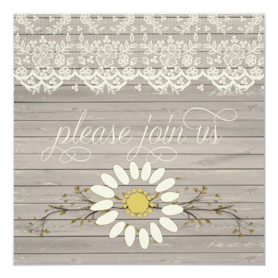 Rustic Barn Wood Lace Floral Post Wedding Invitation