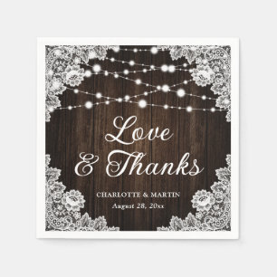 Rustic Barn Wood Lace Love and Thanks Wedding Napkins