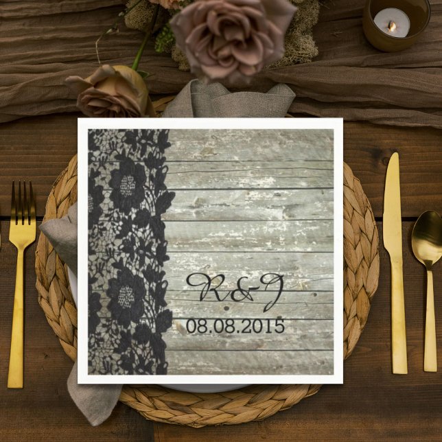 rustic barn wood lace modern country wedding favor paper napkins (rustic barn wood lace modern country wedding favor paper napkins)