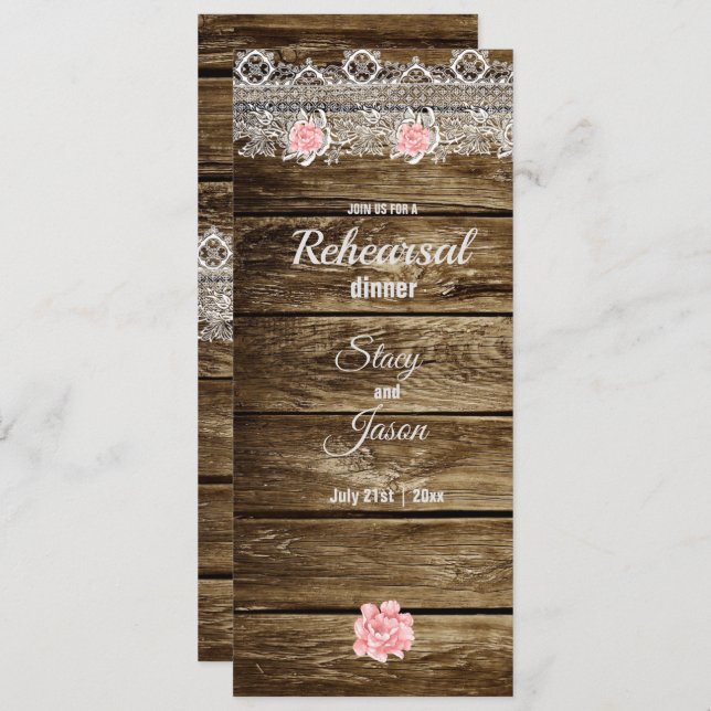 Rustic Barn Wood & Lace Rehearsal Dinner Invitation (Front/Back)