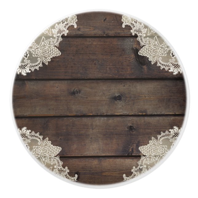 Rustic Barn Wood & Lace Romantic Elegant Bedroom Ceramic Knob (Front)