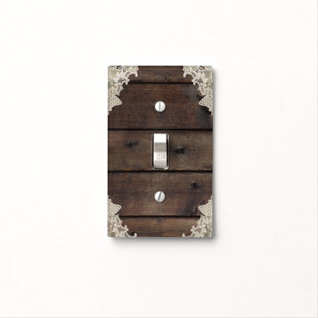 Rustic Barn Wood & Lace Romantic Elegant Bedroom Light Switch Cover (In Situ)
