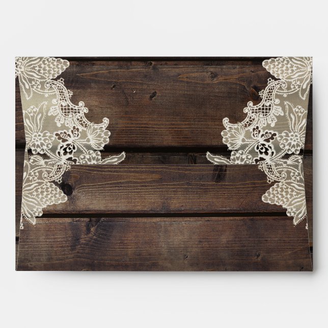 Rustic Barn Wood & Lace Romantic Elegant Wedding Envelope (Back (Top Flap))