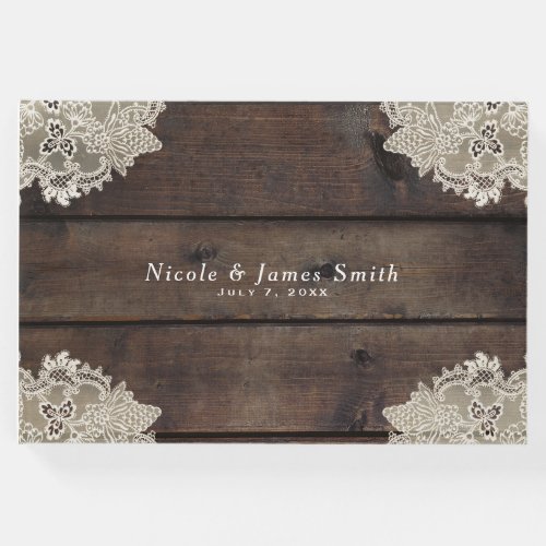 Rustic Barn Wood  Lace Romantic Elegant Wedding Guest Book
