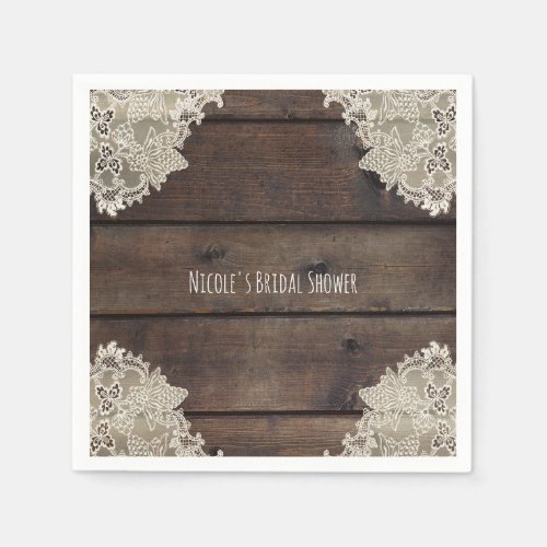 Rustic Barn Wood  Lace Romantic Elegant Wedding Napkins