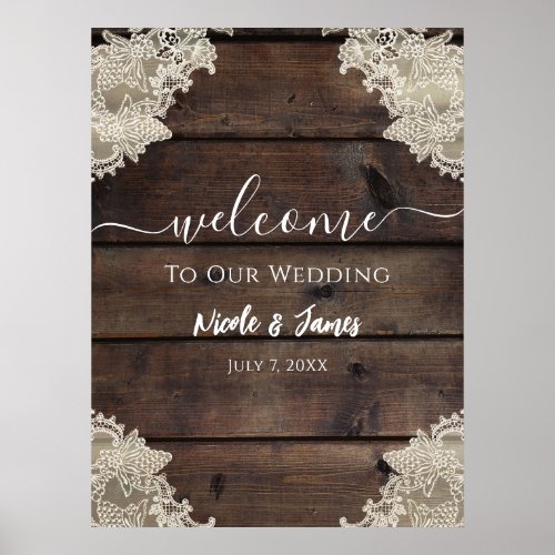 Rustic Barn Wood  Lace Romantic Elegant Wedding  Poster