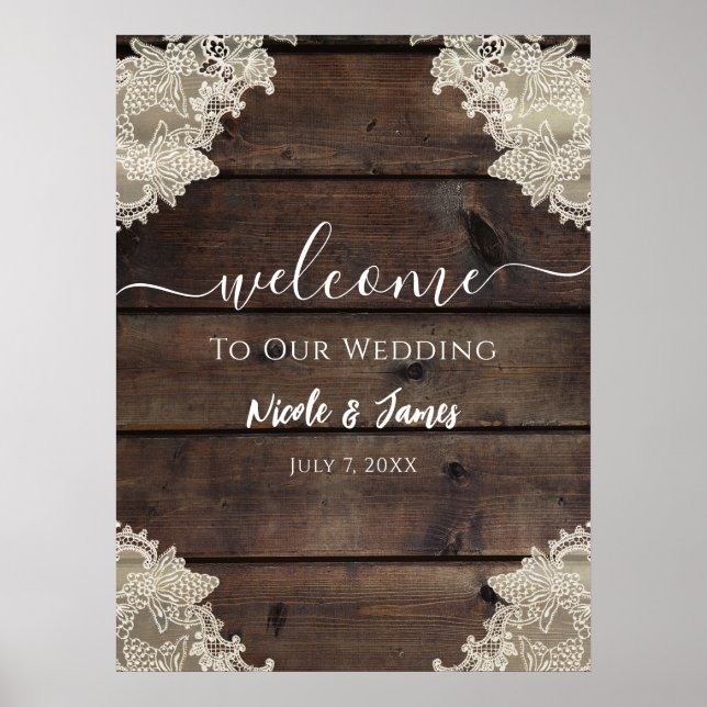 Rustic Barn Wood & Lace Romantic Elegant Wedding  Poster (Front)