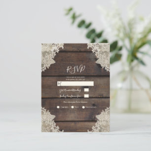Rustic Barn Wood & Lace Romantic RSVP reply Invitation