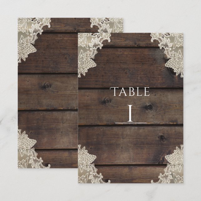 Rustic Barn Wood & Lace Romantic Table Number (Front/Back)