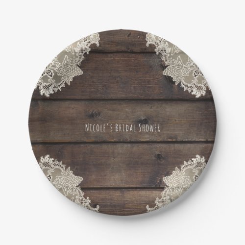 Rustic Barn Wood  Lace Romantic Wedding Reception Paper Plates