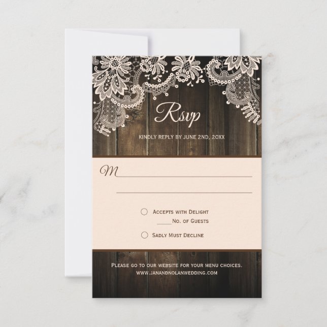Rustic Barn Wood Lace RSVP (Front)