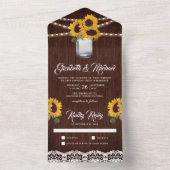 Rustic Barn Wood Lace Sunflowers Mason Jar Wedding All In One Invitation (Inside)