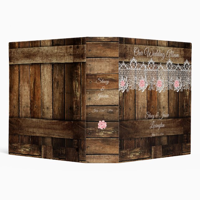 Rustic Barn Wood & Lace Wedding Album 3 Ring Binder (Background)