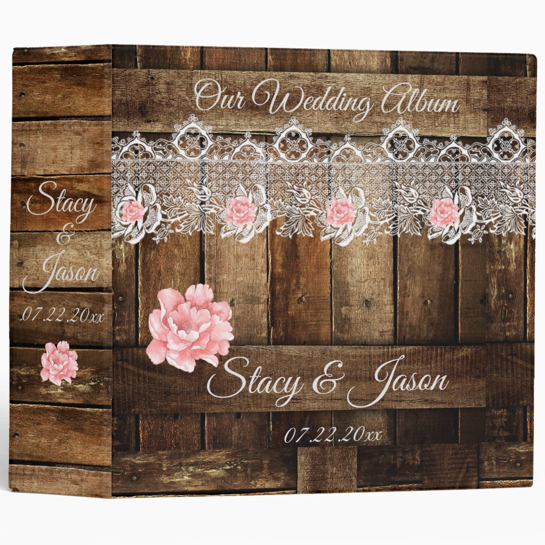 Rustic Barn Wood & Lace Wedding Album 3 Ring Binder | Zazzle