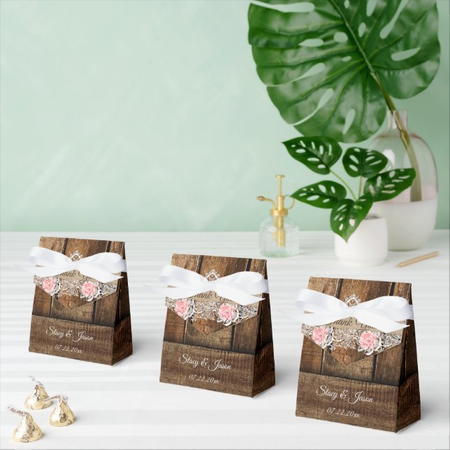 Rustic Barn Wood & Lace Wedding Favor Boxes (Multiple)
