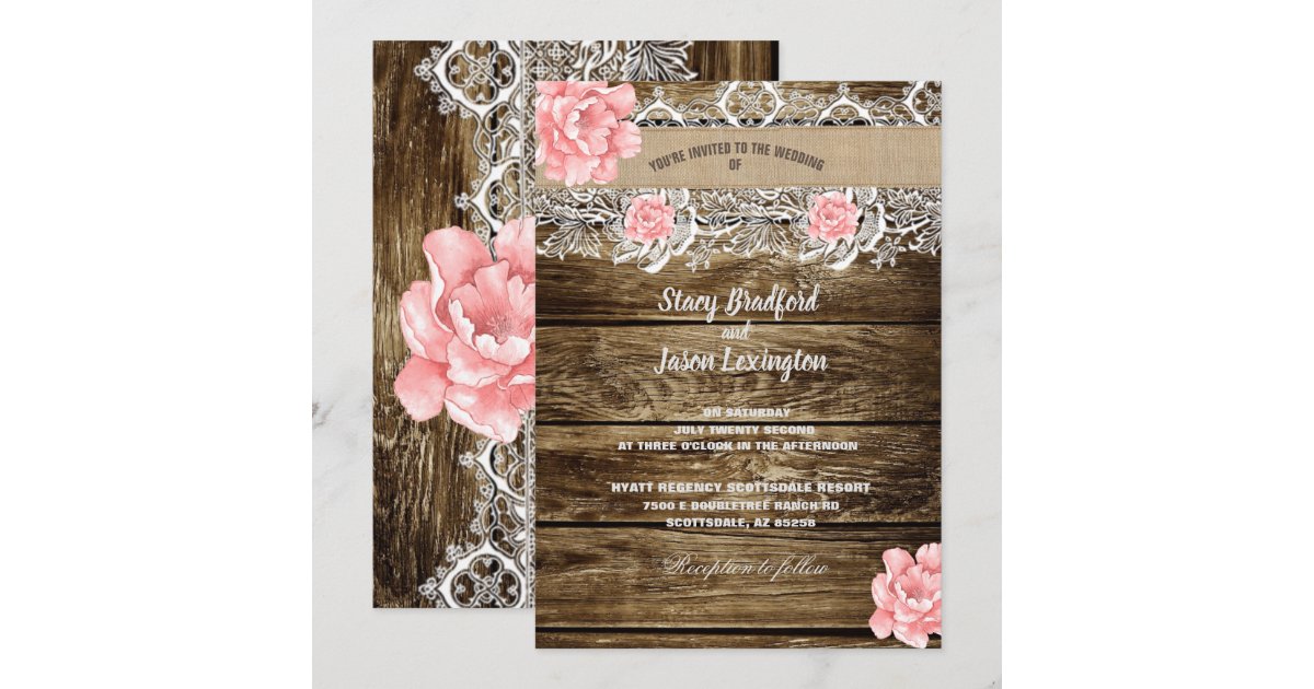 Rustic Barn Wood & Lace Wedding Invitation | Zazzle