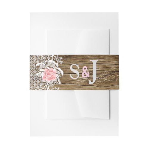 Rustic Barn Wood  Lace Wedding Invitation Belly Band