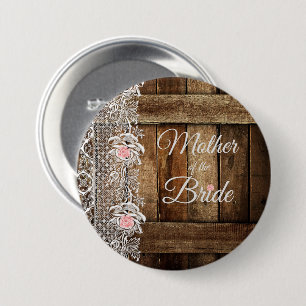 Rustic Barn Wood & Lace Wedding Mother in Law Button