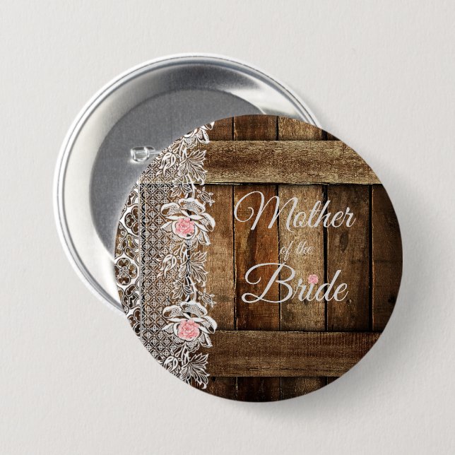 Rustic Barn Wood & Lace Wedding Mother in Law Button (Front & Back)