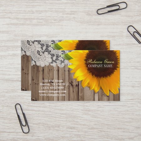 Rustic  Barn Wood Lace Western Country Sunflower Business Card