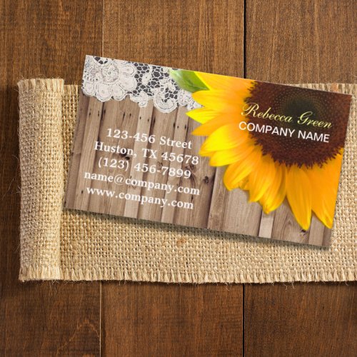 rustic yellow sunflower lace country flower shop business card templates