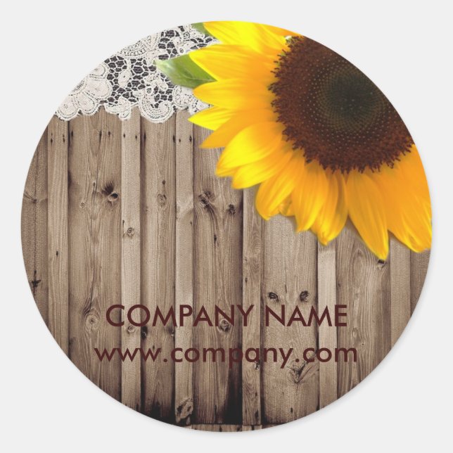 rustic  Barn Wood Lace western country sunflower Classic Round Sticker (Front)