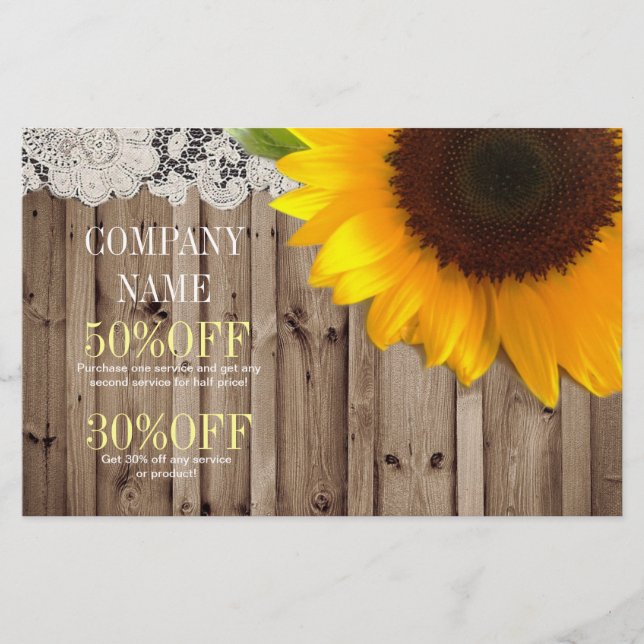 rustic  Barn Wood Lace western country sunflower Flyer (Front)